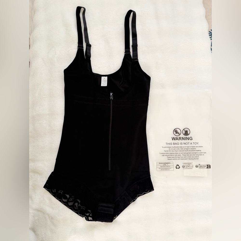 Black Shapewear Bodysuit with Front Zipper